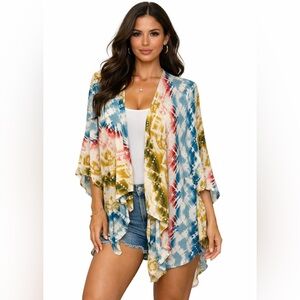Style Rack LA Mumu Kimono Duster Topper Cover Up Black Floral Multi Small NWT